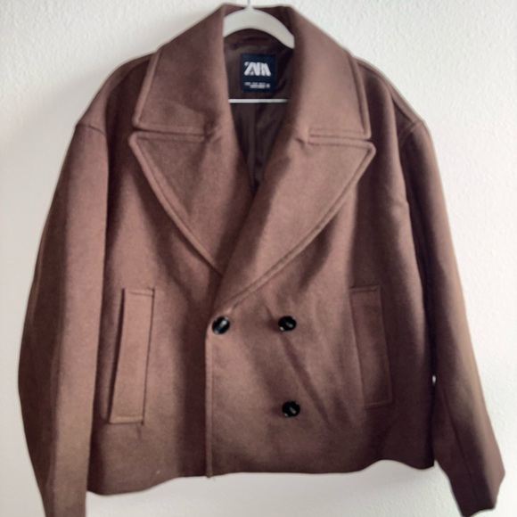 Zara women Brown Peacoat size M - Picture 2 of 6